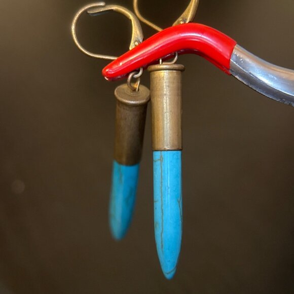 Bullet Style Turquoise Earrings - Picture 4 of 5